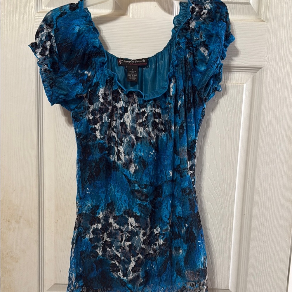Vibrant Blue Flutter Sleeve Fitted Blouse